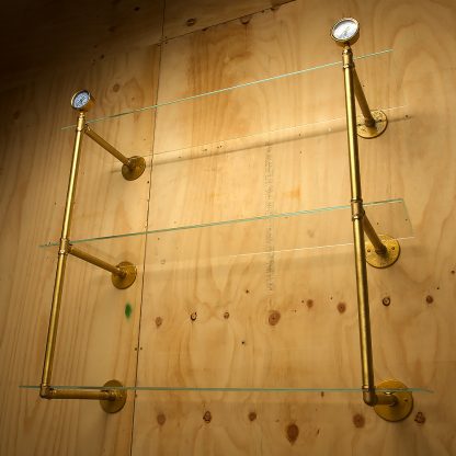 Industrial Solid Brass plumbing pipe multi level wall shelf