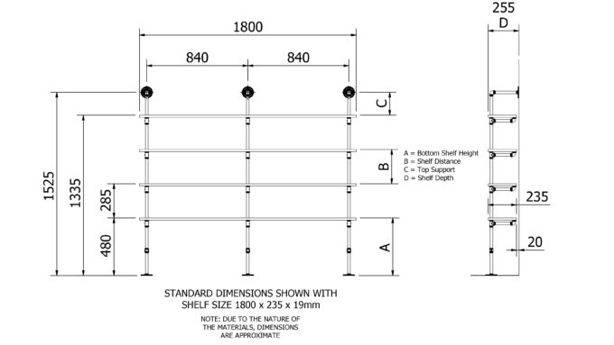 Floor Shelf Kit 4 shelf dimensions