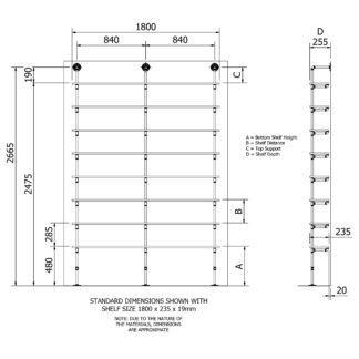 Industrial plumbing pipe eight level floor shelf kit dimensions