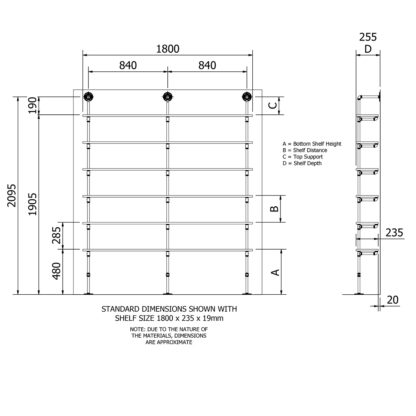 Plumbing pipe six level floor shelf kit dimensions