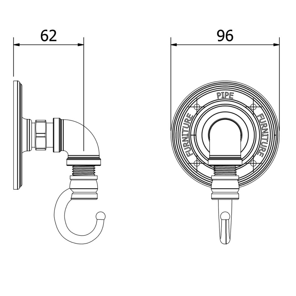 Black steel elbow pipe fitting coat hook