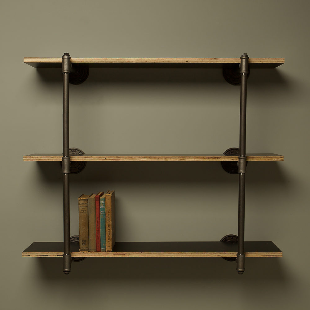 Industrial plumbing pipe three level wall shelf kit