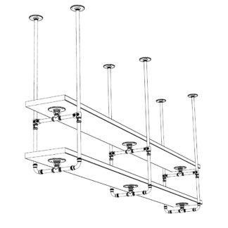 Industrial Plumbing Pipe Overhead Bar Twin Shelf Brackets 3 uprights