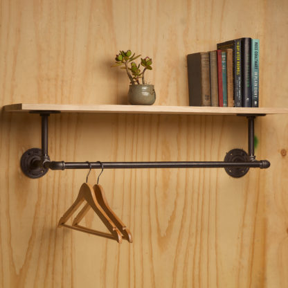 Lower Clothes Rack Plumbing Pipe Fitting Single Shelf black steel decorative flanges