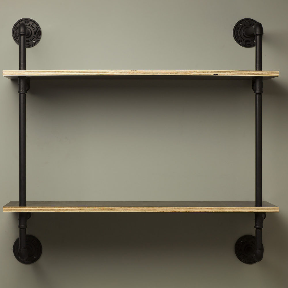 Heavy Duty plumbing pipe two level wall shelf kit